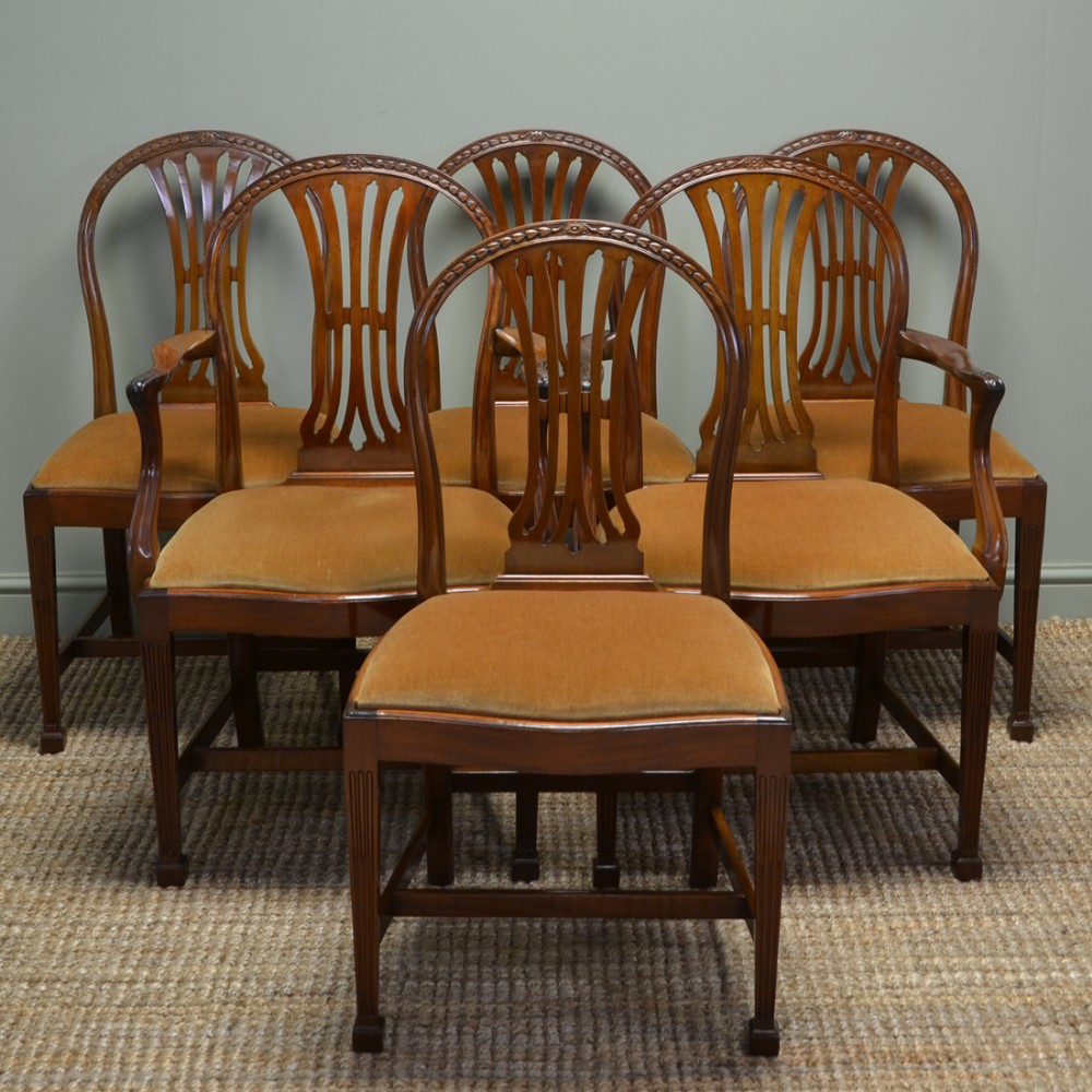Quality Set of Six Hepplewhite Design Edwardian Walnut Antique Dining Chairs