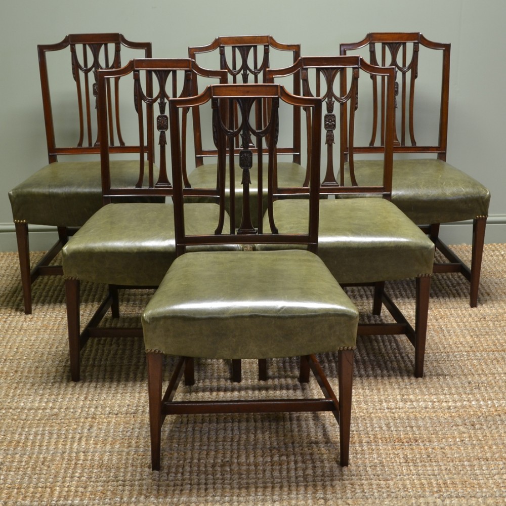 Set Of Six Hepplewhite Design Edwardian Mahogany Antique Dining Chairs