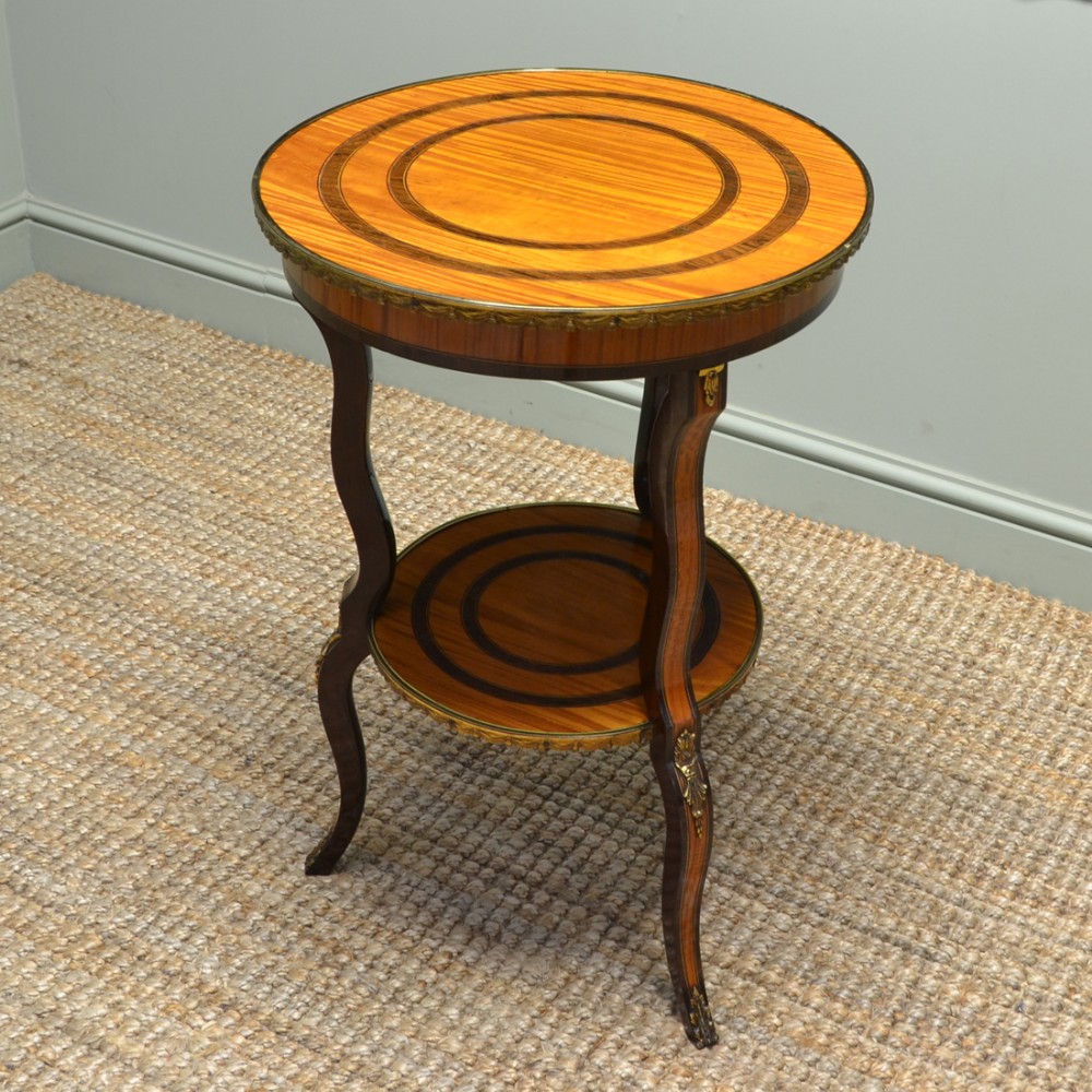Fine Quality Edwardian Antique Satinwood Occasional Table with Decorative Brass Ormolu Mounts. 