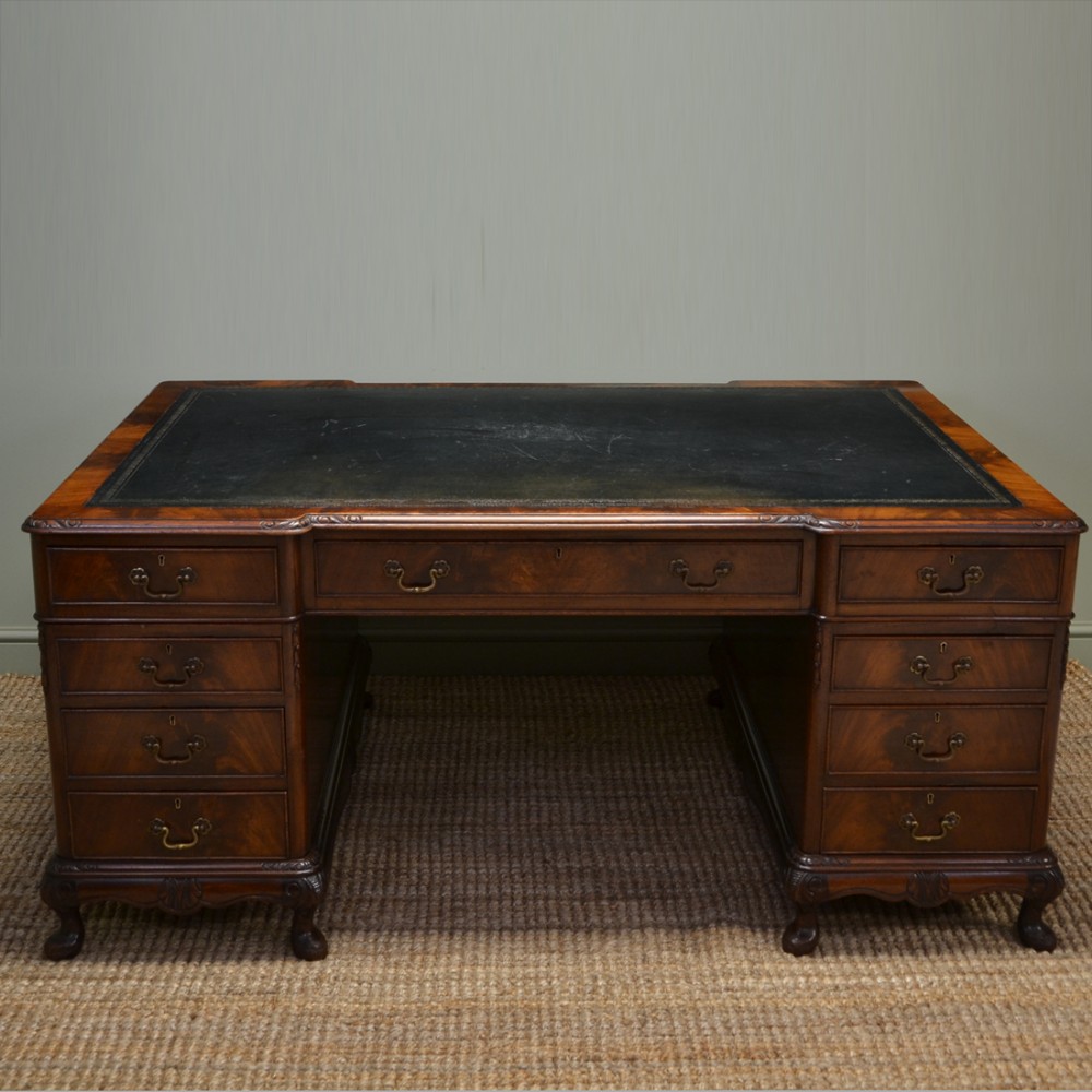 Huge Edwardian Figured Mahogany Antique Office Desk