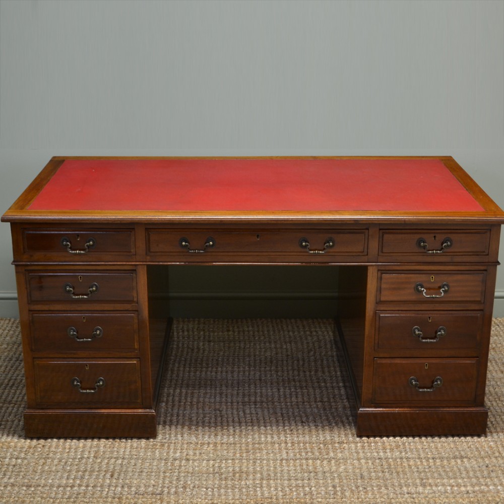 Large Quality Edwardian Walnut Antique Pedestal Desk
