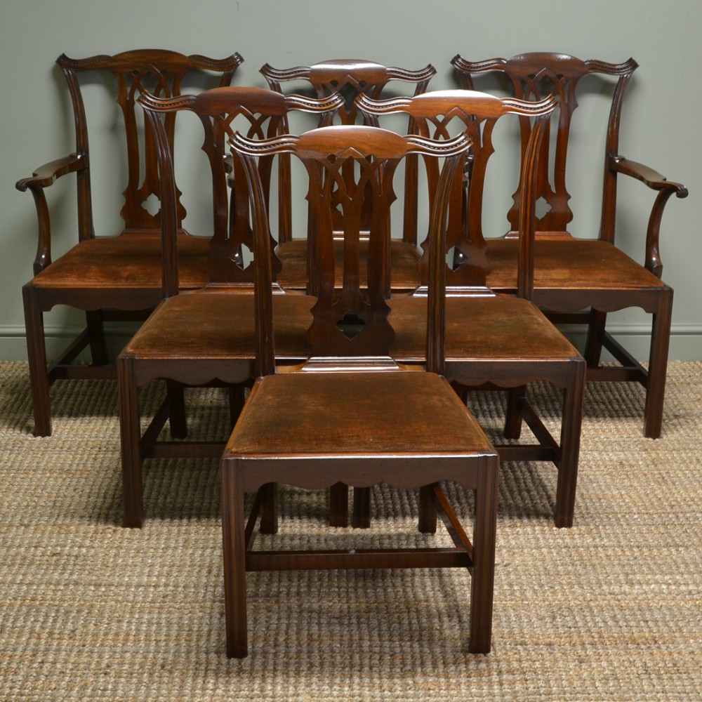 Stunning Quality Set of Six Antique Edwardian Solid Walnut Dining Chairs
