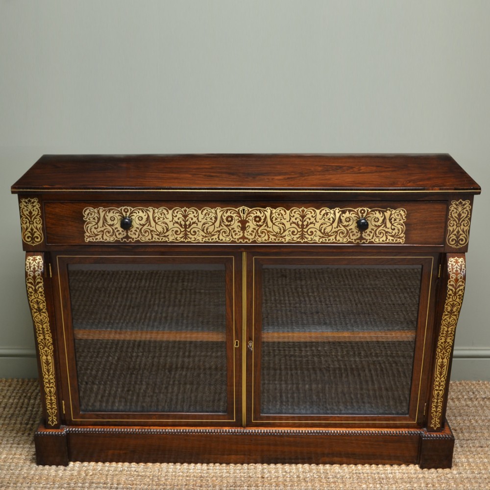 Spectacular Regency Rosewood Brass Inlaid Antique Secretaire Cabinet