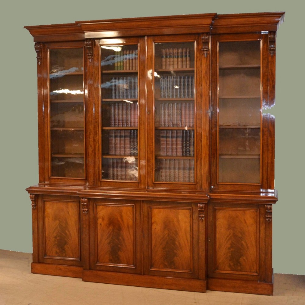 Magnificent Huge Figured Mahogany Regency Break Fronted Library Bookcase