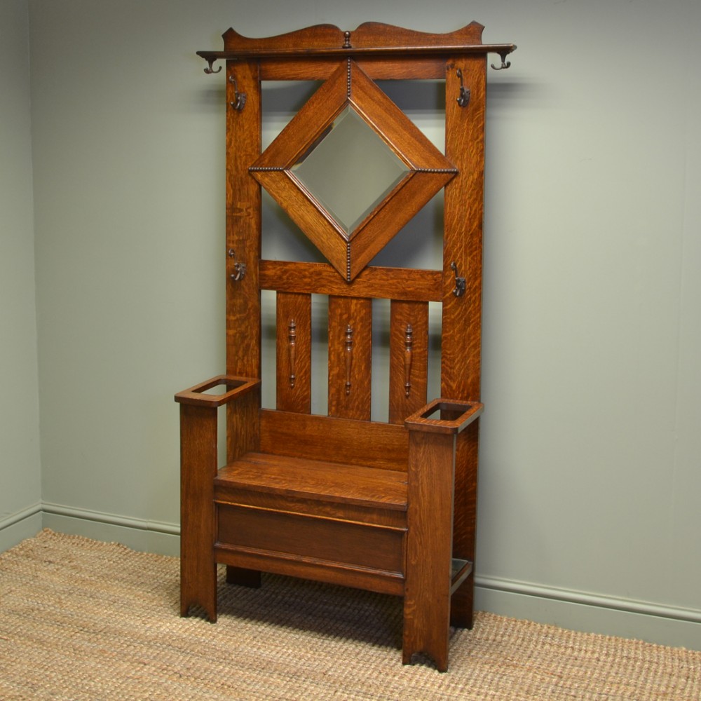 Quality Solid Oak Antique Edwardian Hall Stand