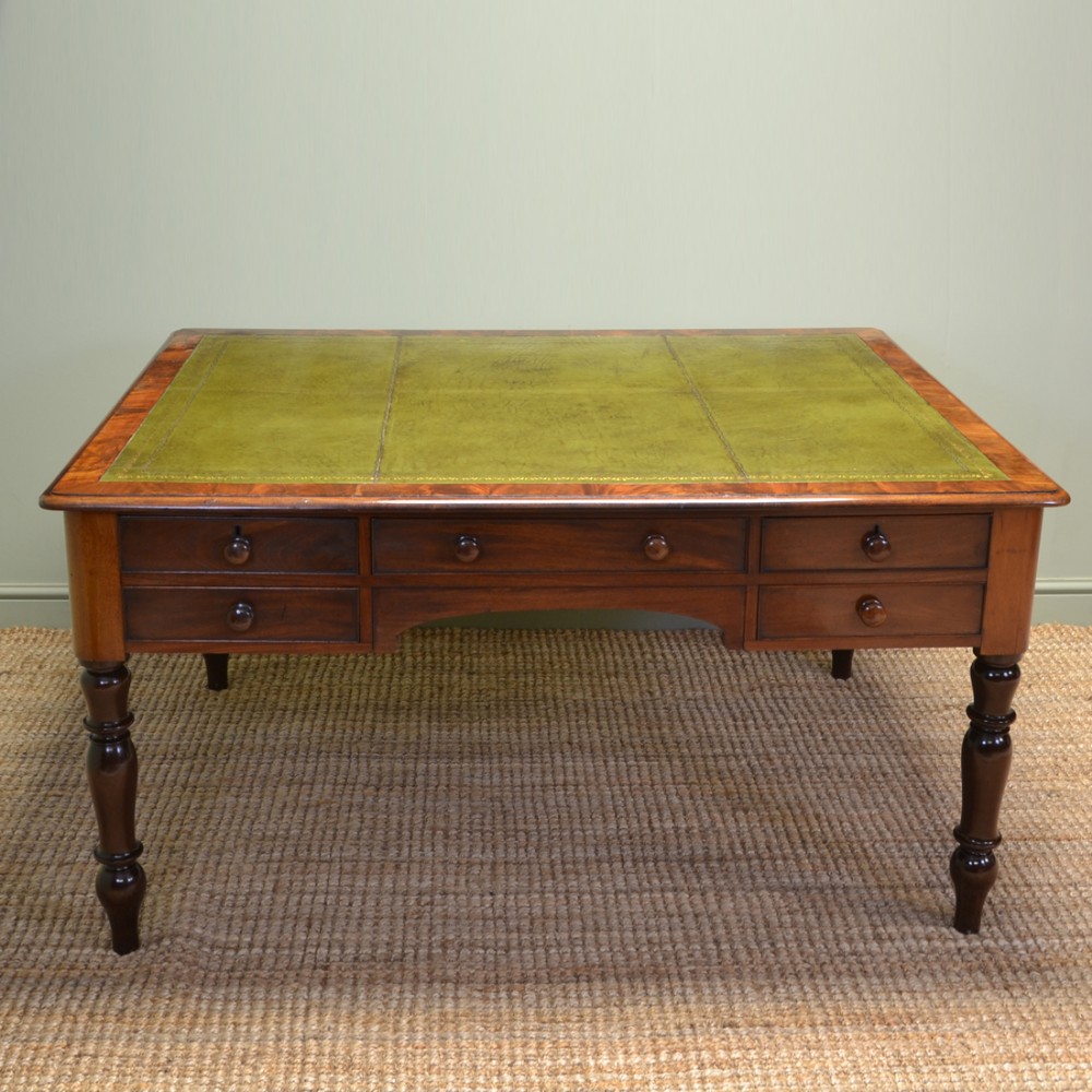 Large Figured Mahogany Victorian Antique Partners Library Desk 