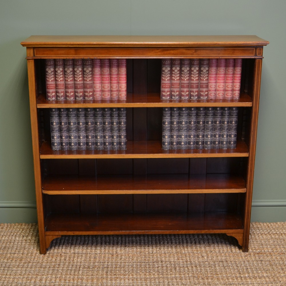 Fine Edwardian Mellow Walnut Antique Open Bookcase