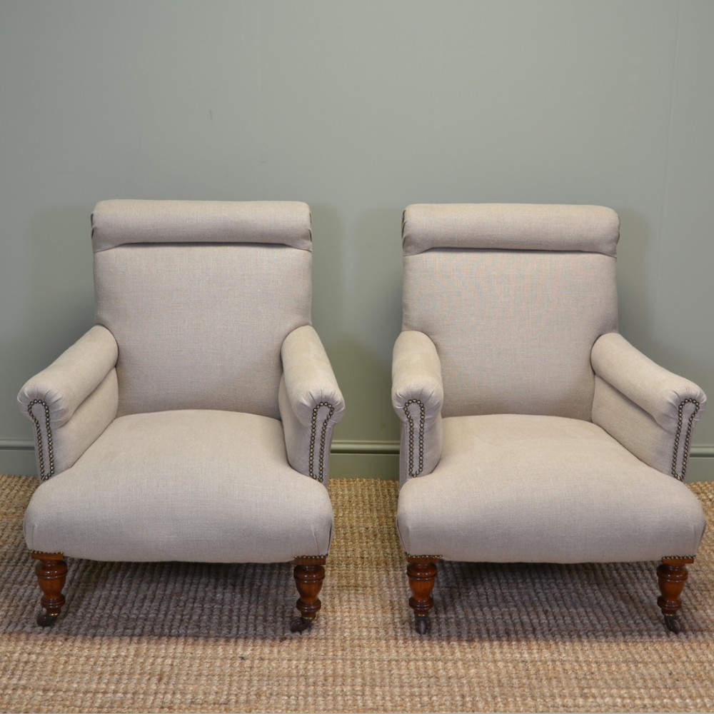 Superb Quality Pair of Victorian Upholstered Walnut Armchairs