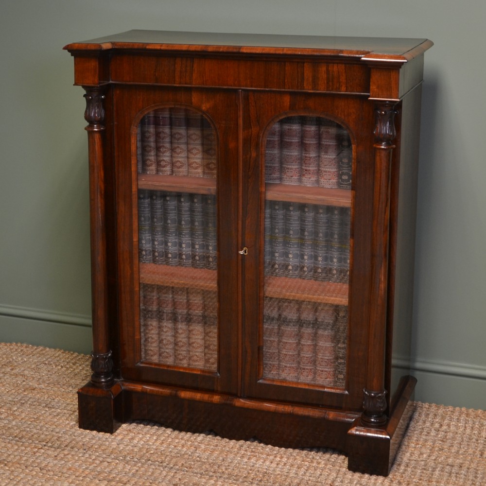 Impressive Quality Figured Rosewood Victorian Antique Glazed Bookcase 