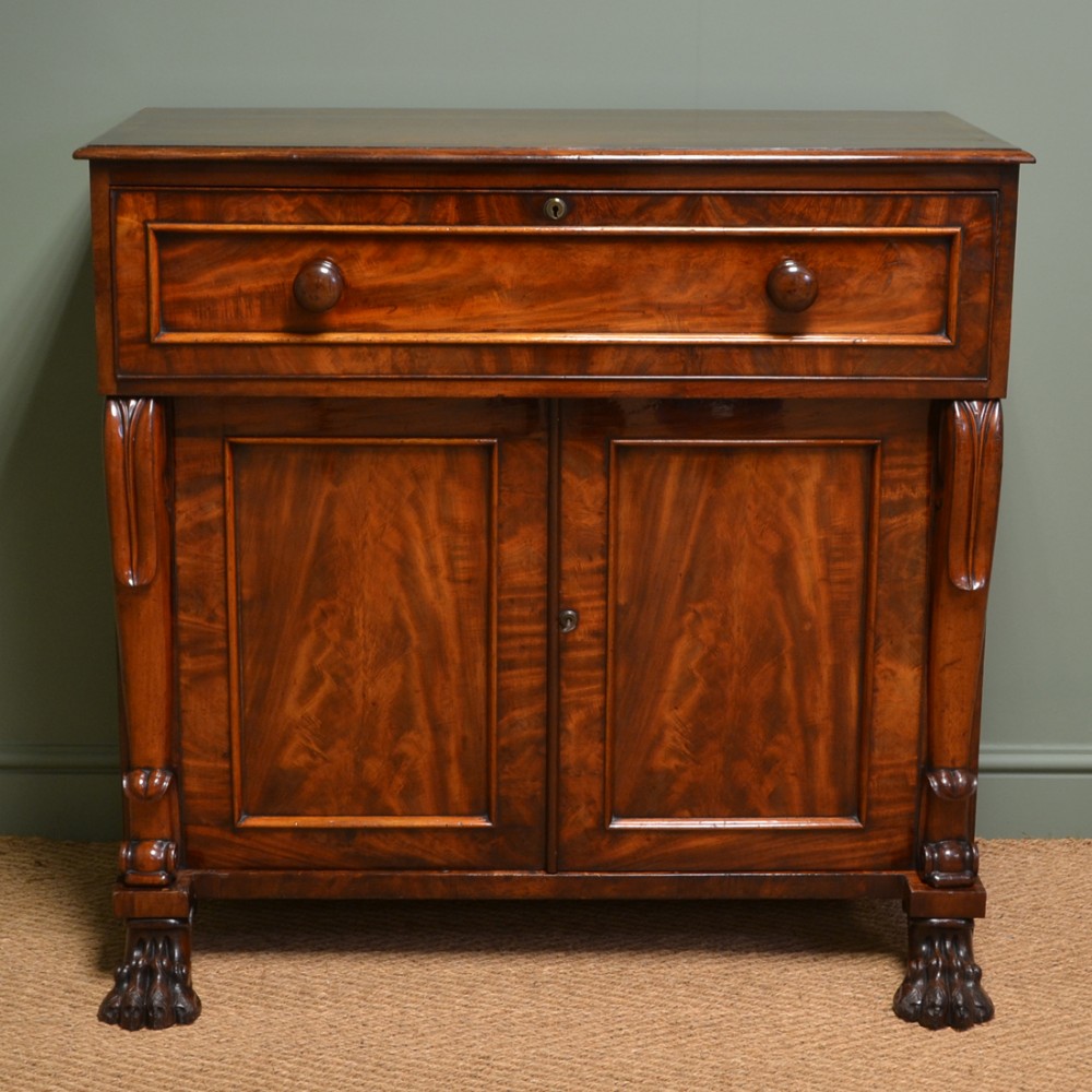 Spectacular William IV Antique Mahogany Secretaire Cupboard with Claw Feet
