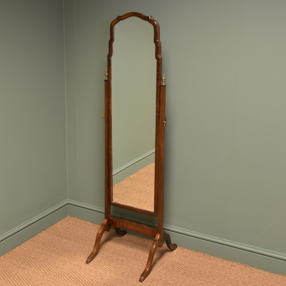 Fine Quality Edwardian Antique Walnut Cheval Mirror