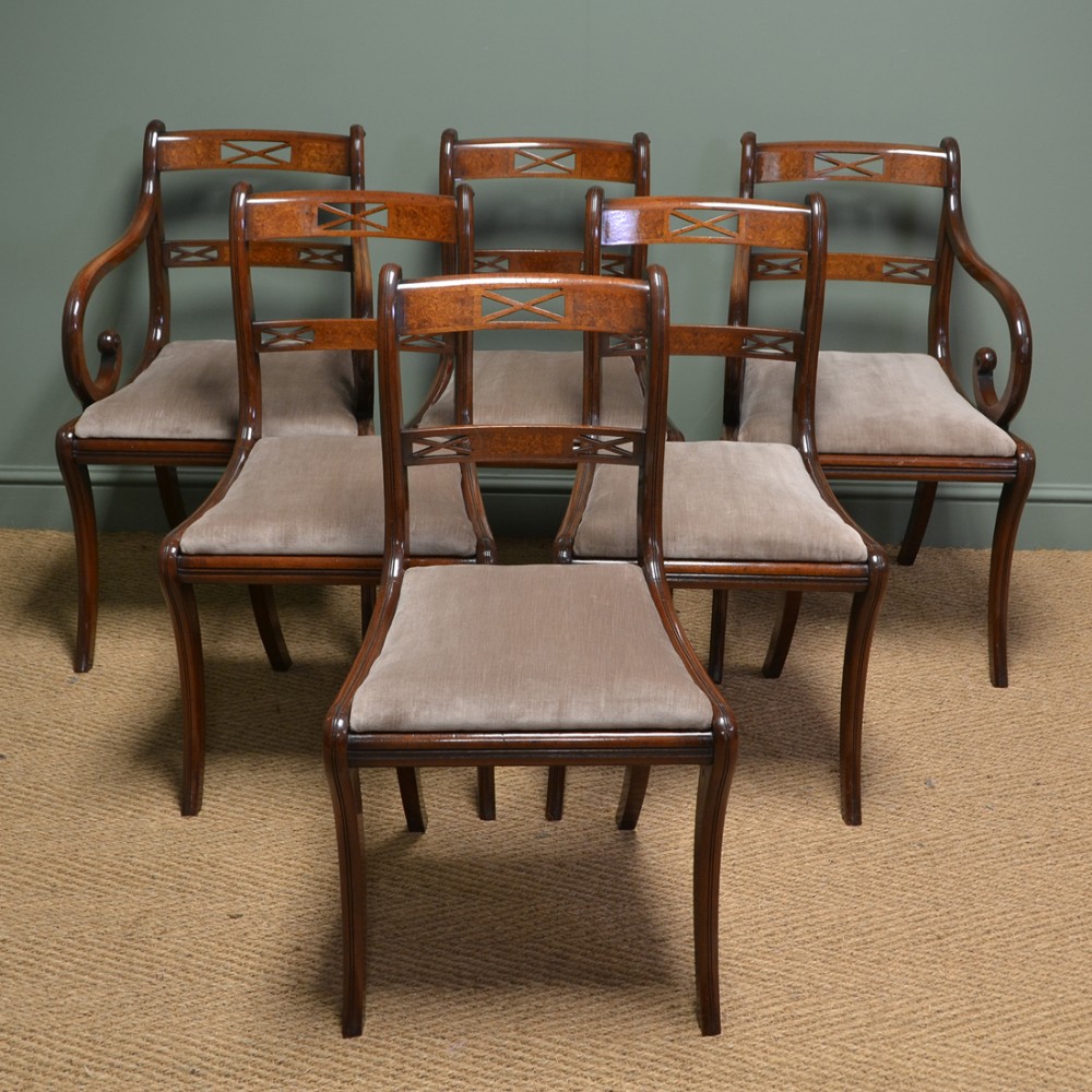Elegant Regency Design Mahogany Double Sabre Leg Set of 6 Antique Dining Chairs