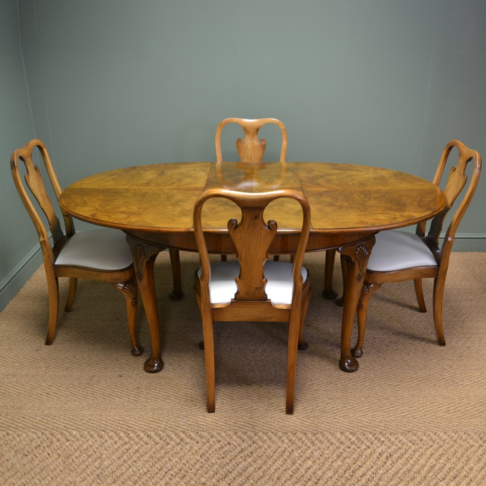 Quality Art Deco Golden Walnut Table with Matching Four Chairs