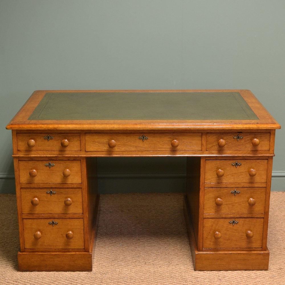 Spectacular Golden Oak Antique Victorian Pedestal Desk