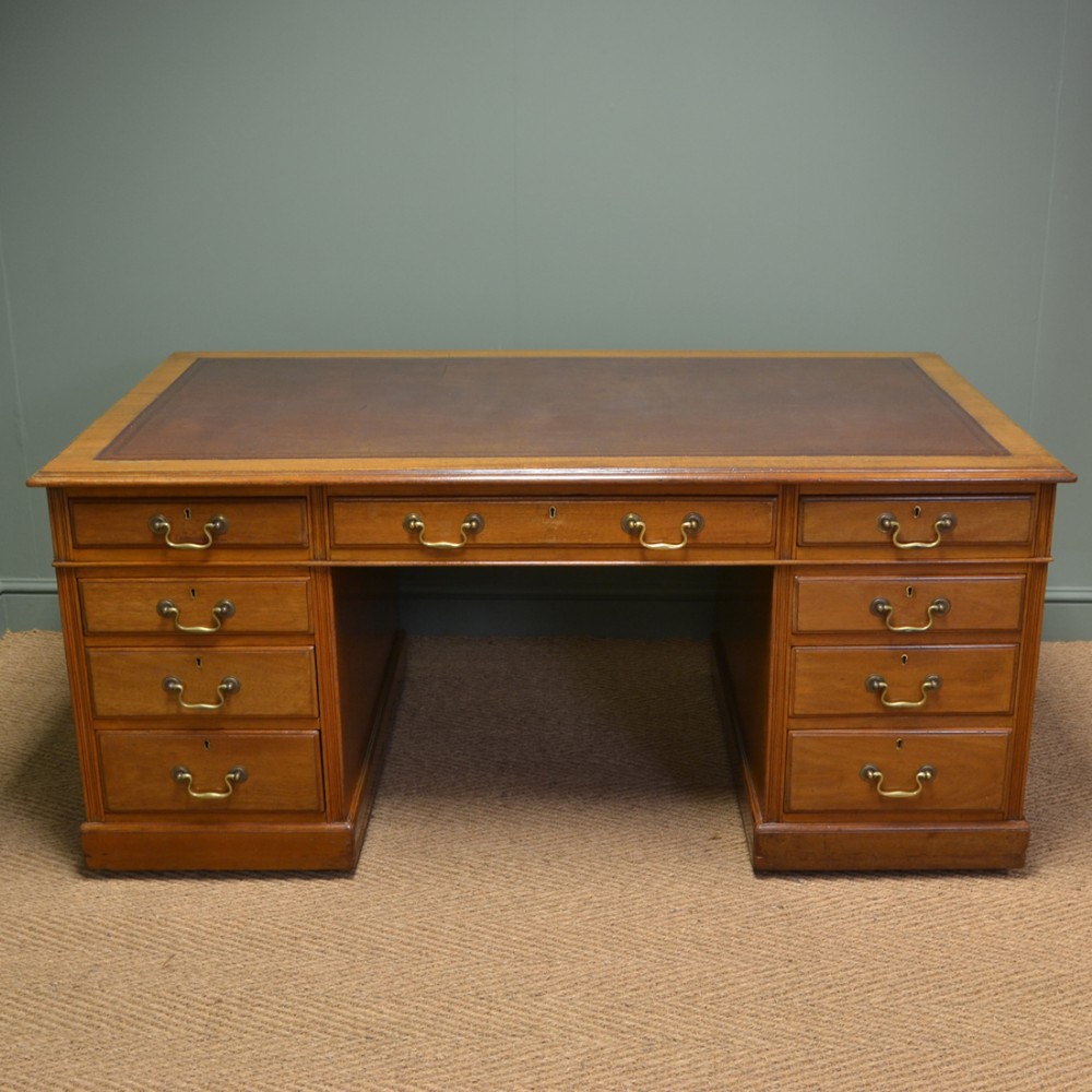 Large Edwardian Walnut Antique Office Desk