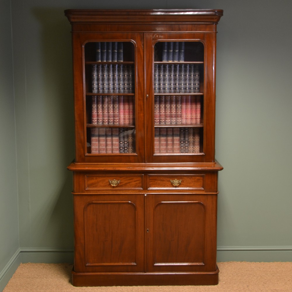 Quality Victorian Mahogany Antique Bookcase on Cupboard