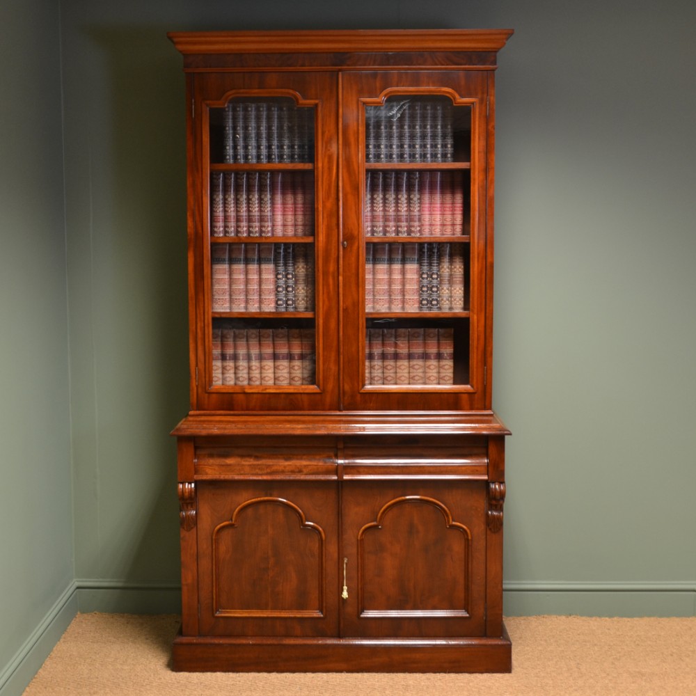 Striking Victorian Mahogany Antique Glazed Bookcase on Cupboard