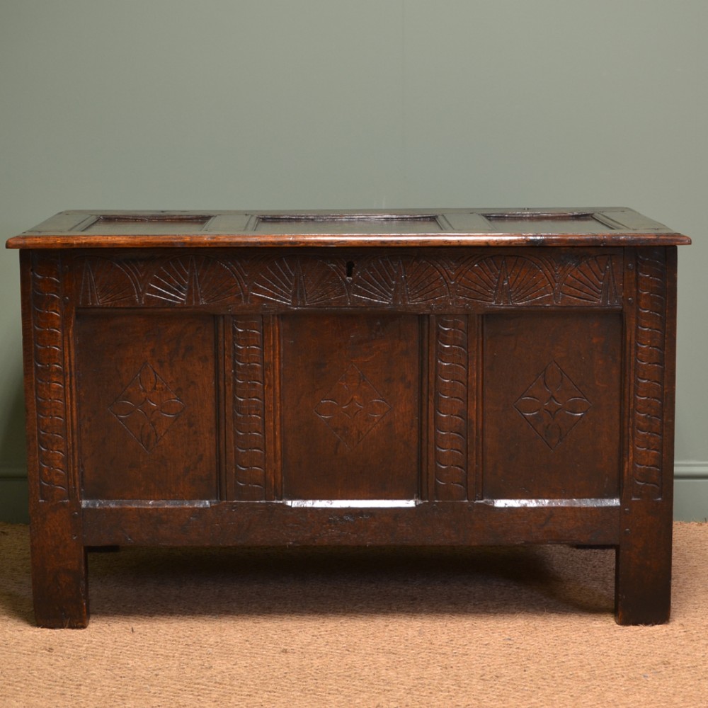 Charming Seventeenth Century Period Oak Antique Coffer