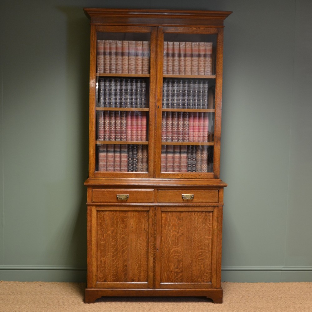 Stunning Maple & Co Edwardian Oak Antique Glazed Bookcase on Cupboard