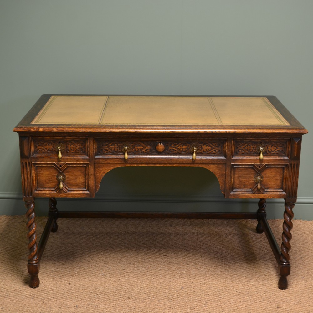 Stunning Waring And Gillows Edwardian Antique Oak Desk