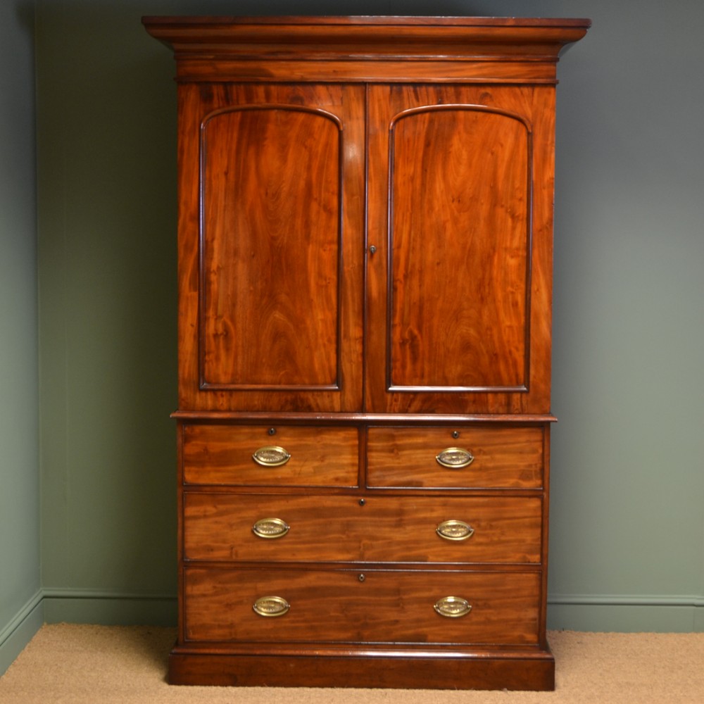Stunning Victorian Antique Mahogany Hanging Linen Press