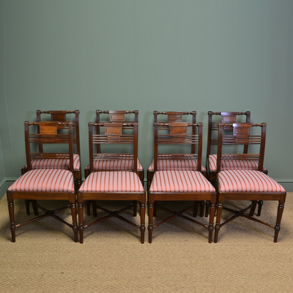 Elegant Set Of Eight Georgian Mahogany Antique Dining Chairs