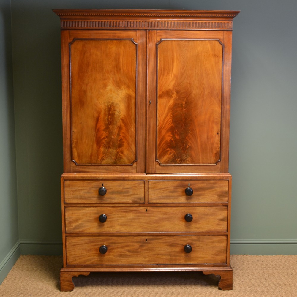 Spectacular Golden Mahogany Georgian Antique Linen Press