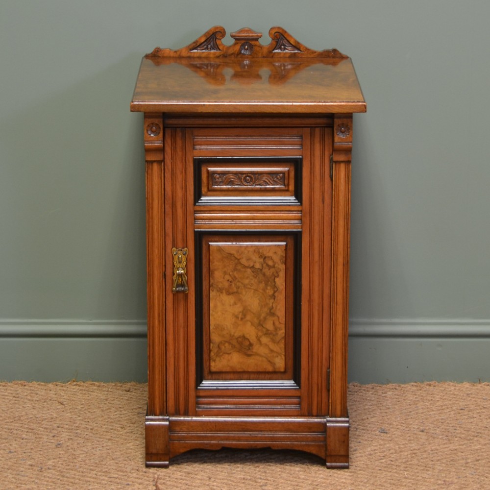 Superb Quality Victorian Figured Walnut Antique Bedside Cabinet