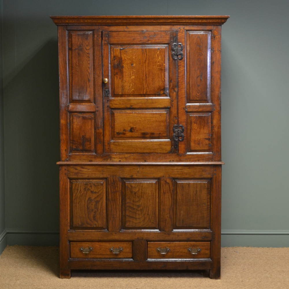 Early Eighteenth Century Period Oak Antique Harness Cupboard
