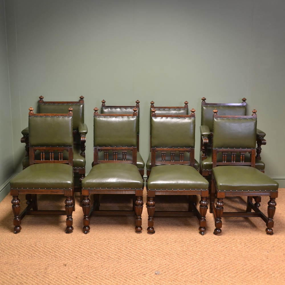 Quality Set Of Eight Antique Edwardian Oak Dining Chairs
