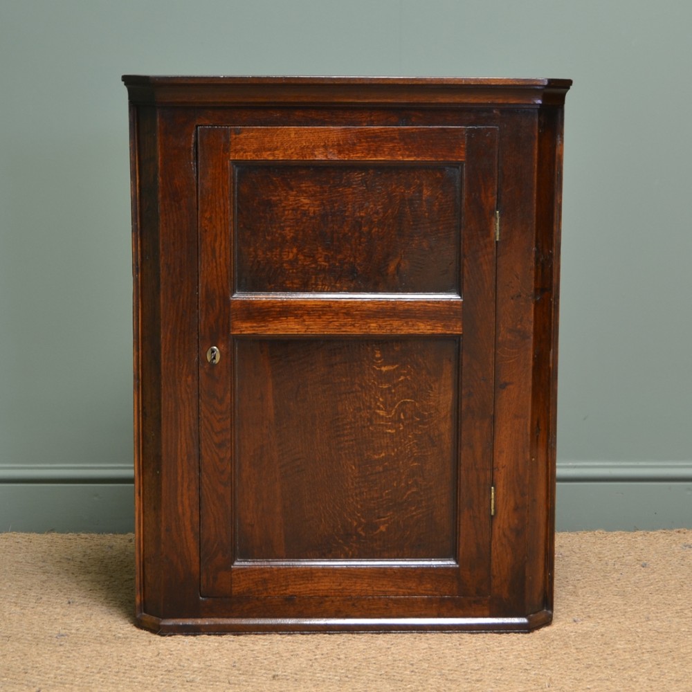 Small Georgian Antique Oak Hanging Corner Cupboard