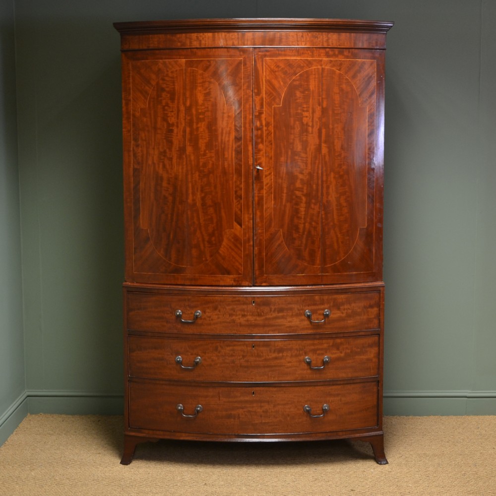 Stunning Antique Georgian Mahogany Bow Front Linen Press