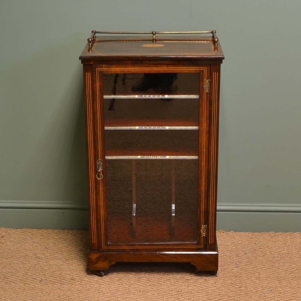 Stunning Victorian Rosewood Inlaid Antique Music Cabinet