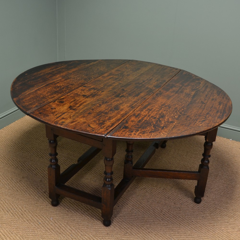 Large Early Eighteenth Century Drop Leaf   Gate Leg Oak Dining Table