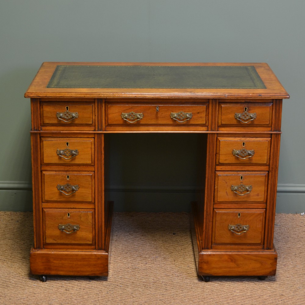 Quality Small Jas Shoolbred & Co Victorian Walnut Antique Pedestal Desk