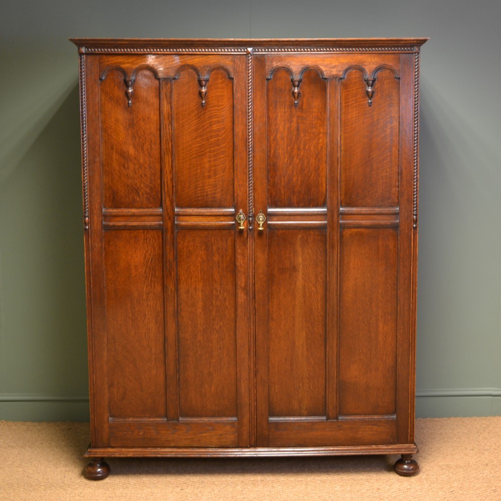 Quality Waring and Gillows Edwardian solid Oak Antique Double Wardrobe