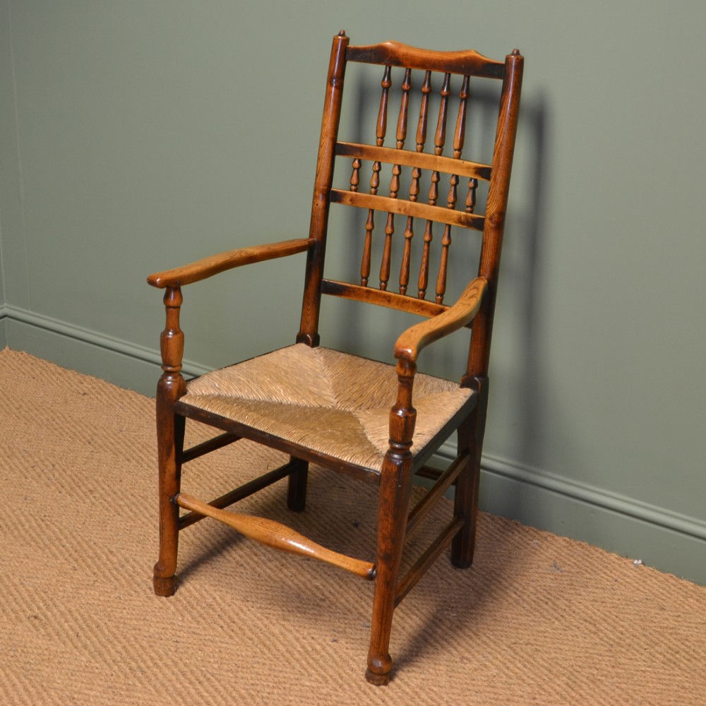 Eighteenth Century Oak and Elm Antique Lancashire Ladder Back Chair