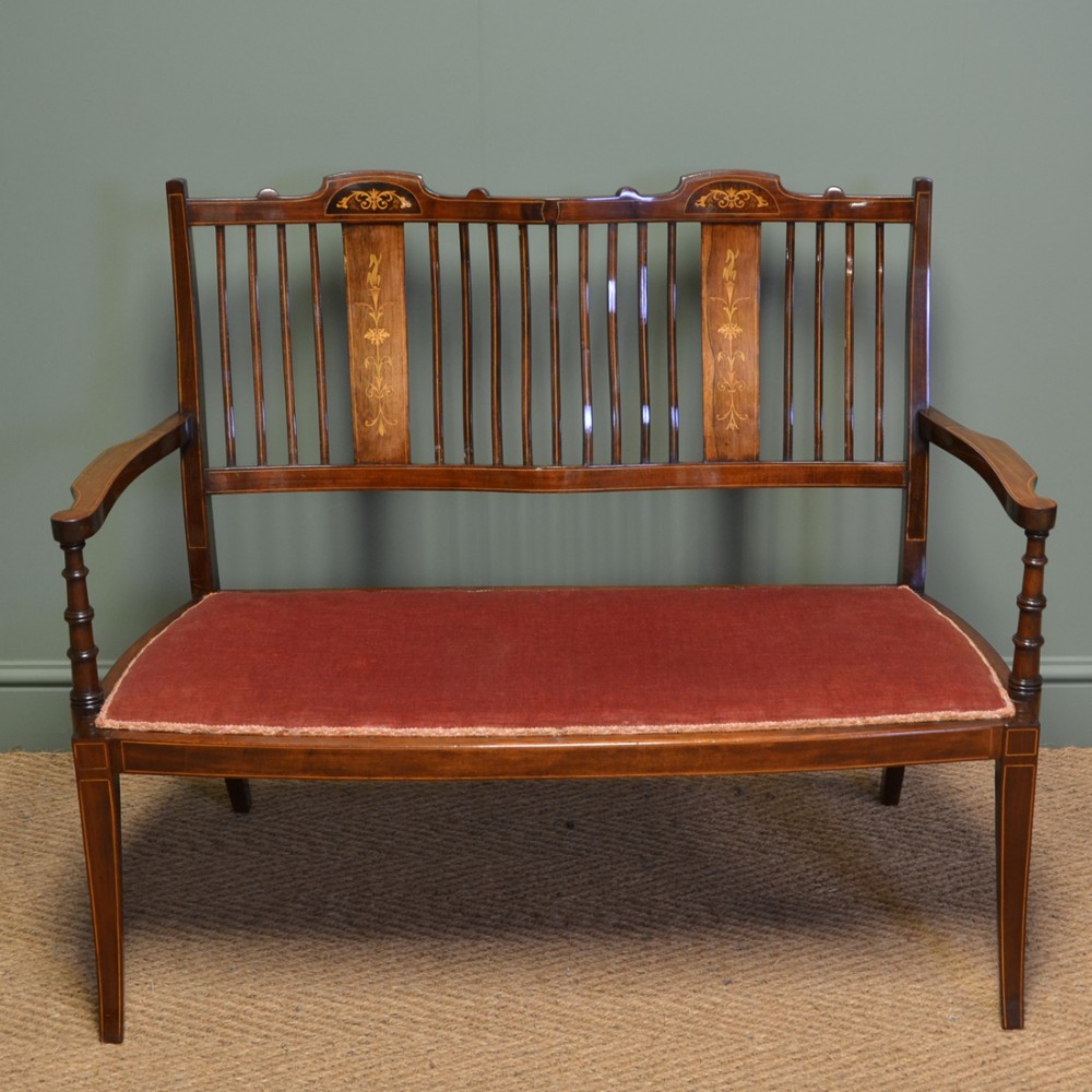 Superb Quality Victorian Rosewood Inlaid Antique Settee