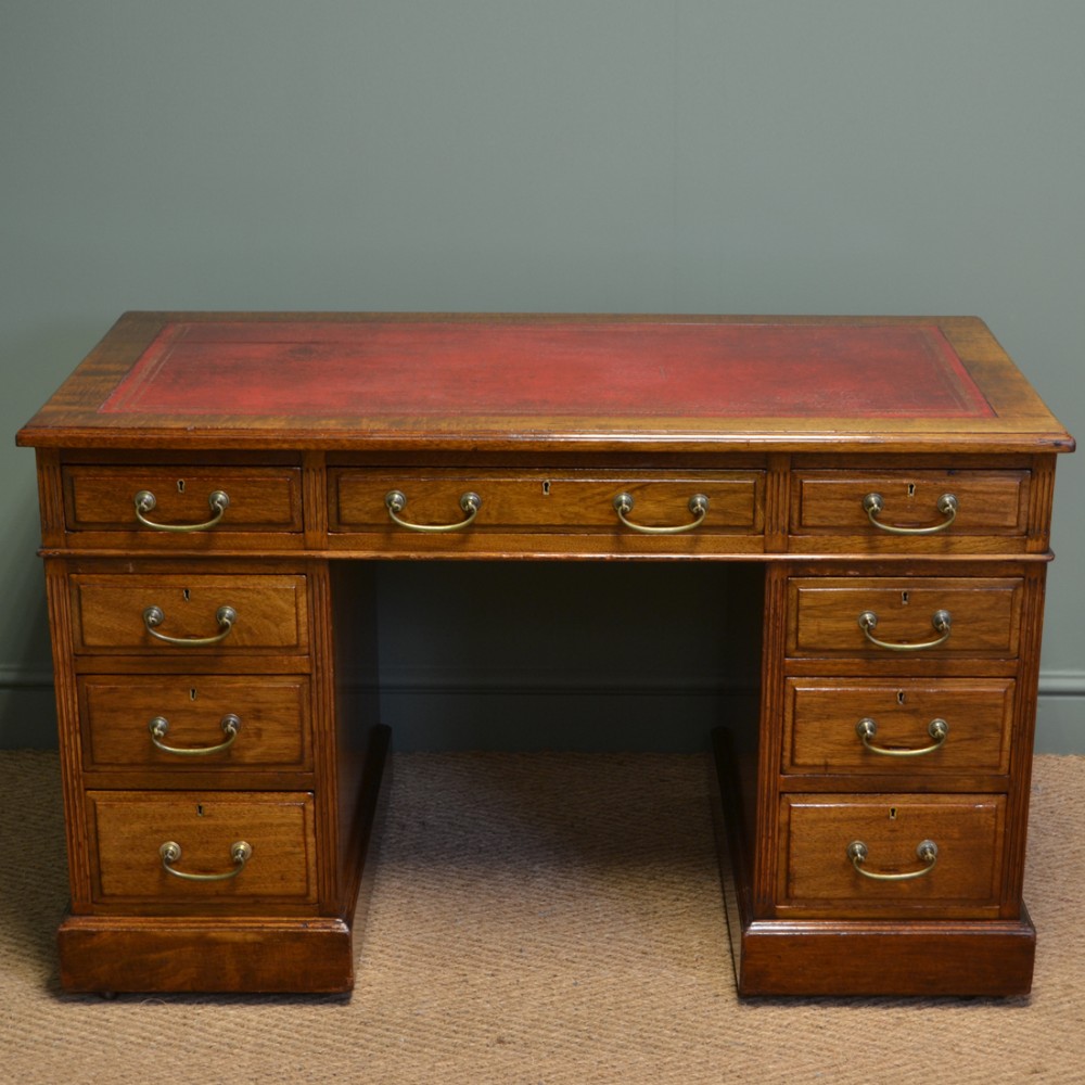 Characterful Walnut Antique Victorian Pedestal Desk