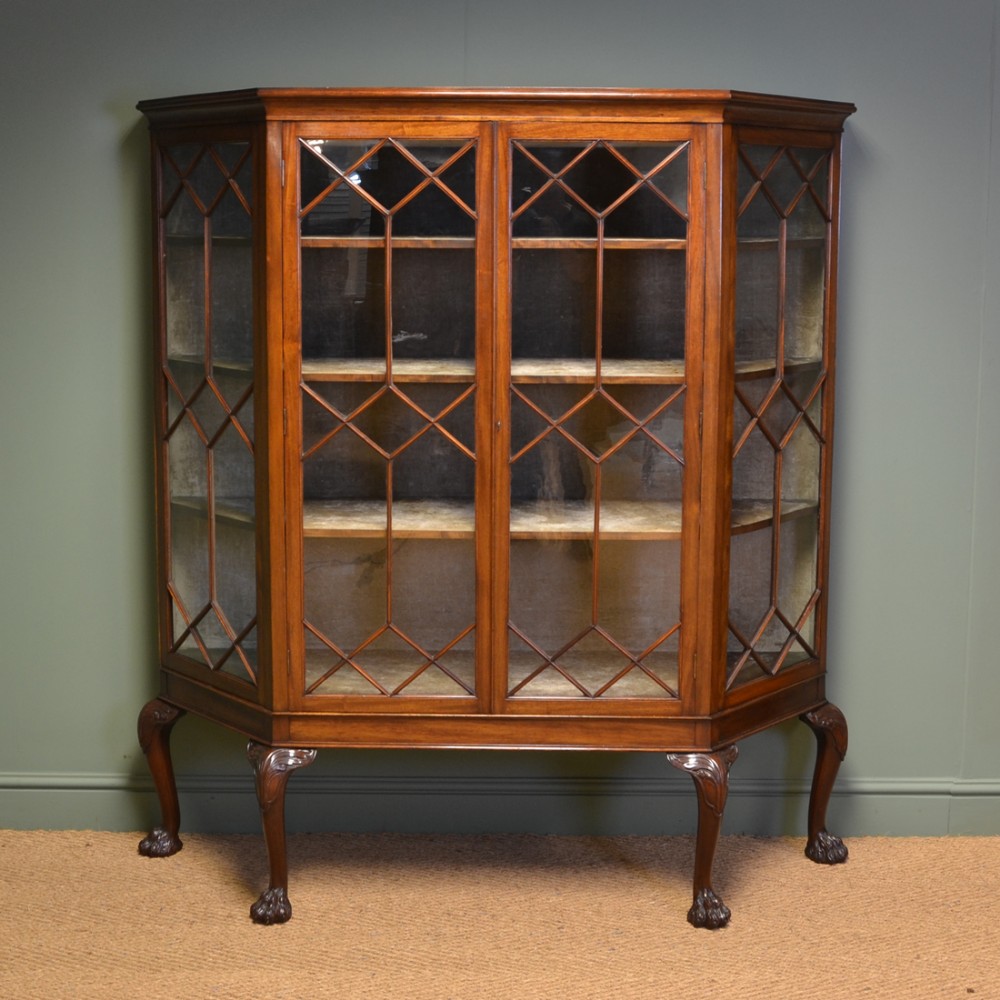 Unusual High Quality Edwardian Walnut Antique Display Cabinet