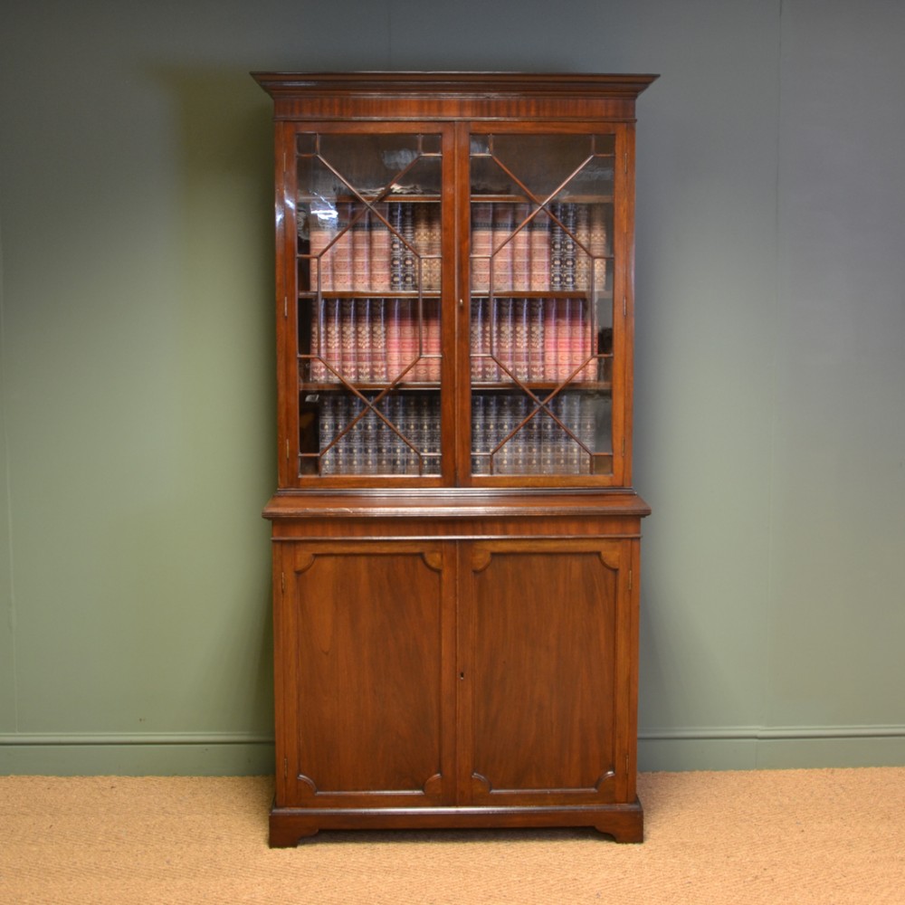 Superb Edwardian Astragal Glazed Mahogany Bookcase on Cupboard