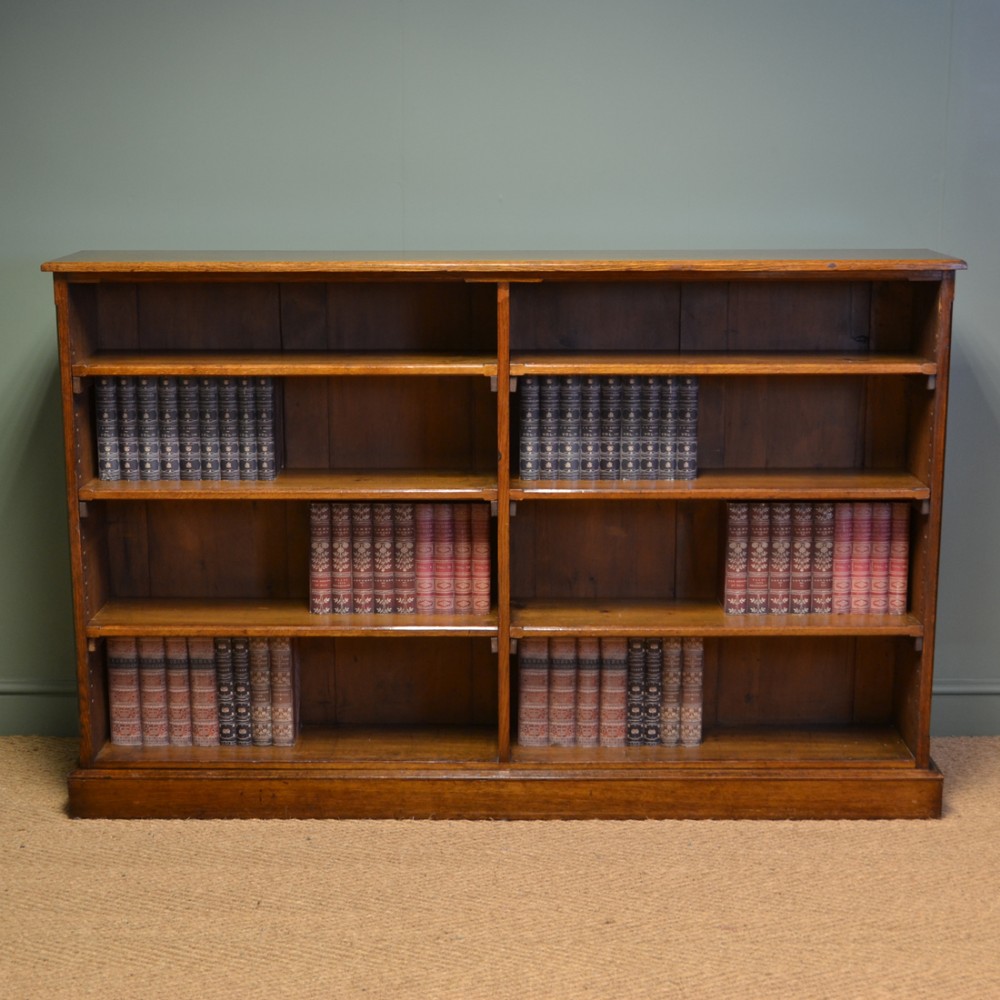 Quality Victorian Antique Oak Open Double Bookcase
