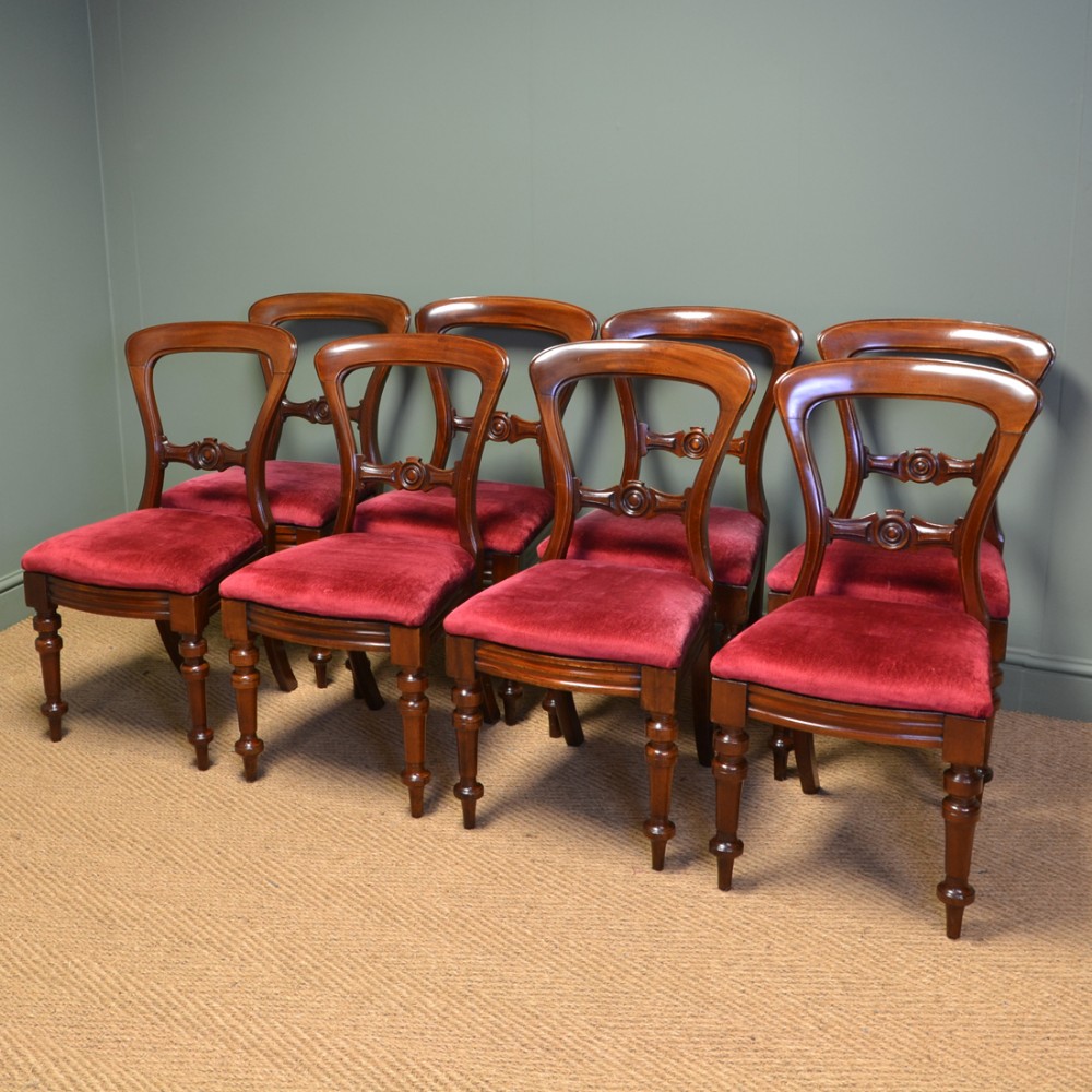 Beautiful Set of Eight Victorian Balloon Back Antique Dining Chairs