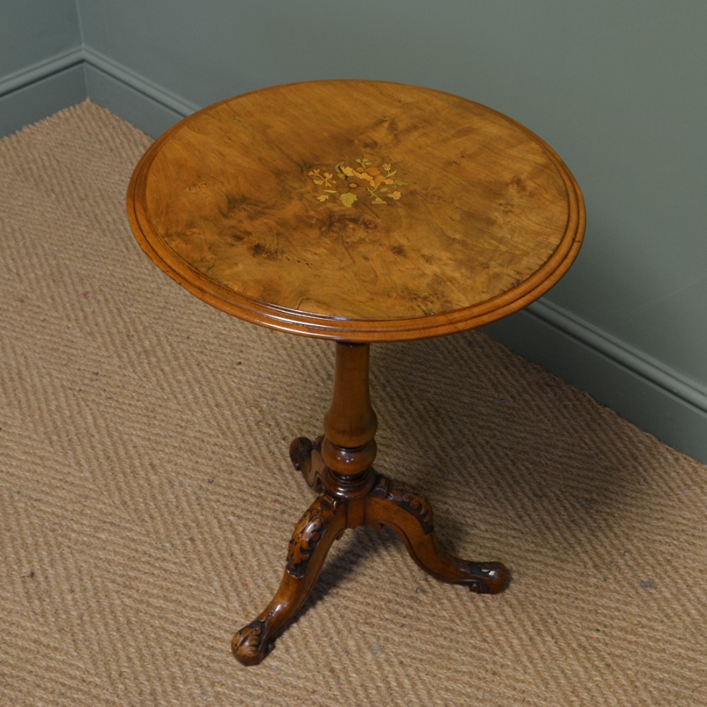Spectacular Victorian Inlaid Walnut Antique Occasional Table 