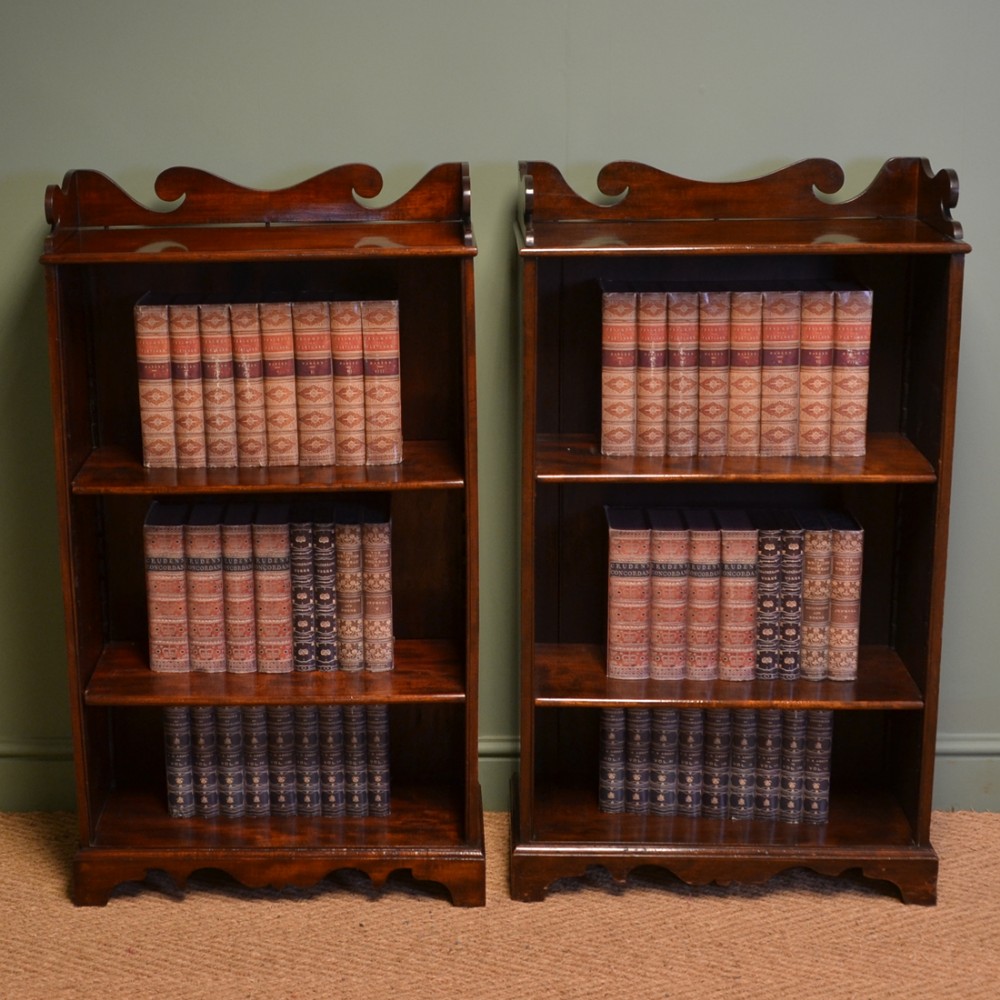 Unusual Pair of Edwardian Antique Walnut Open Bookcases