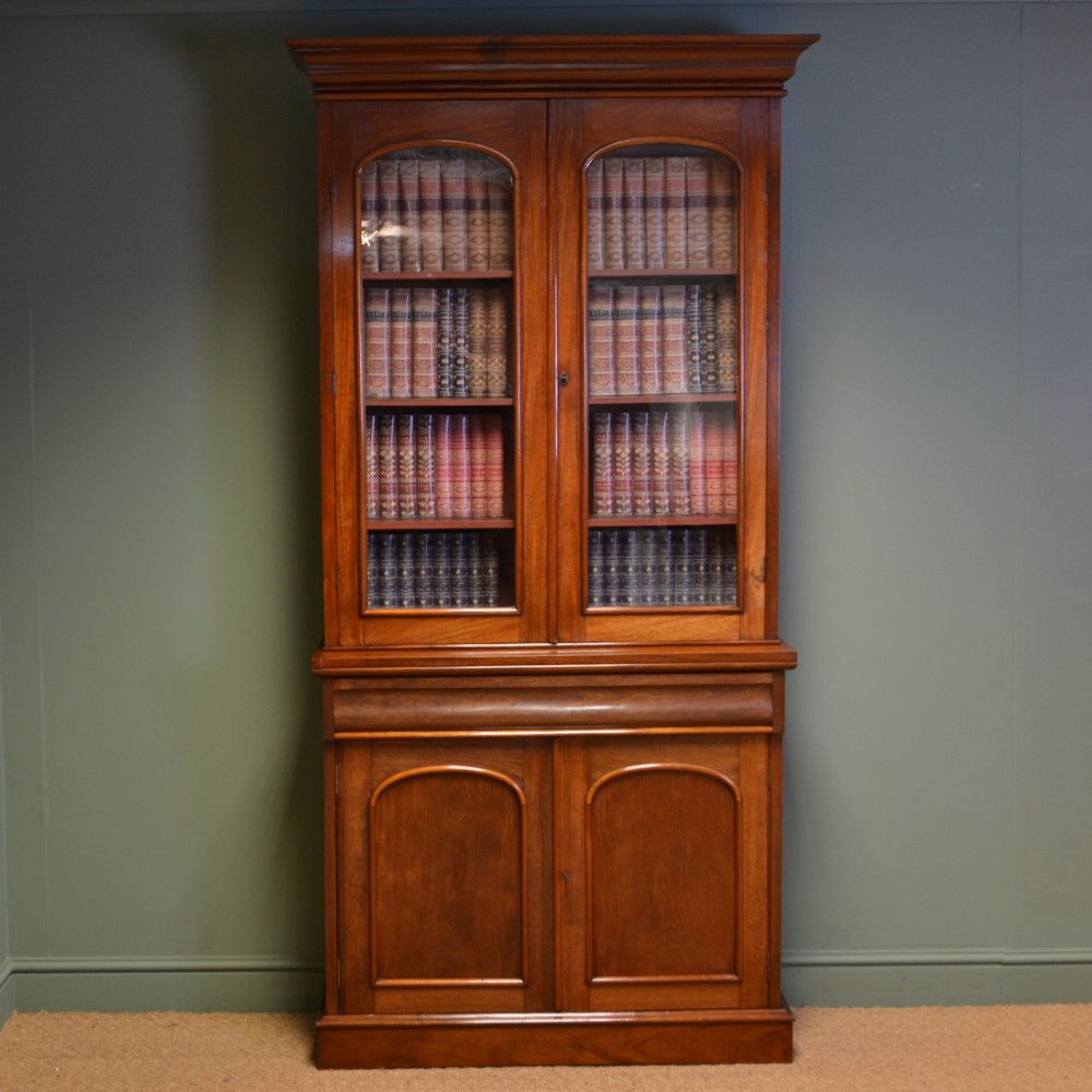 Beautiful Victorian Mahogany Antique Glazed Bookcase on Cupboard