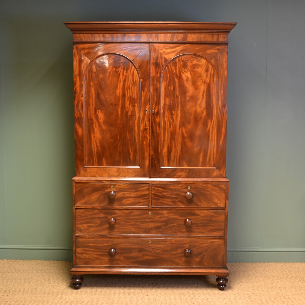 Spectacular Figured Mahogany Regency Antique Linen Press