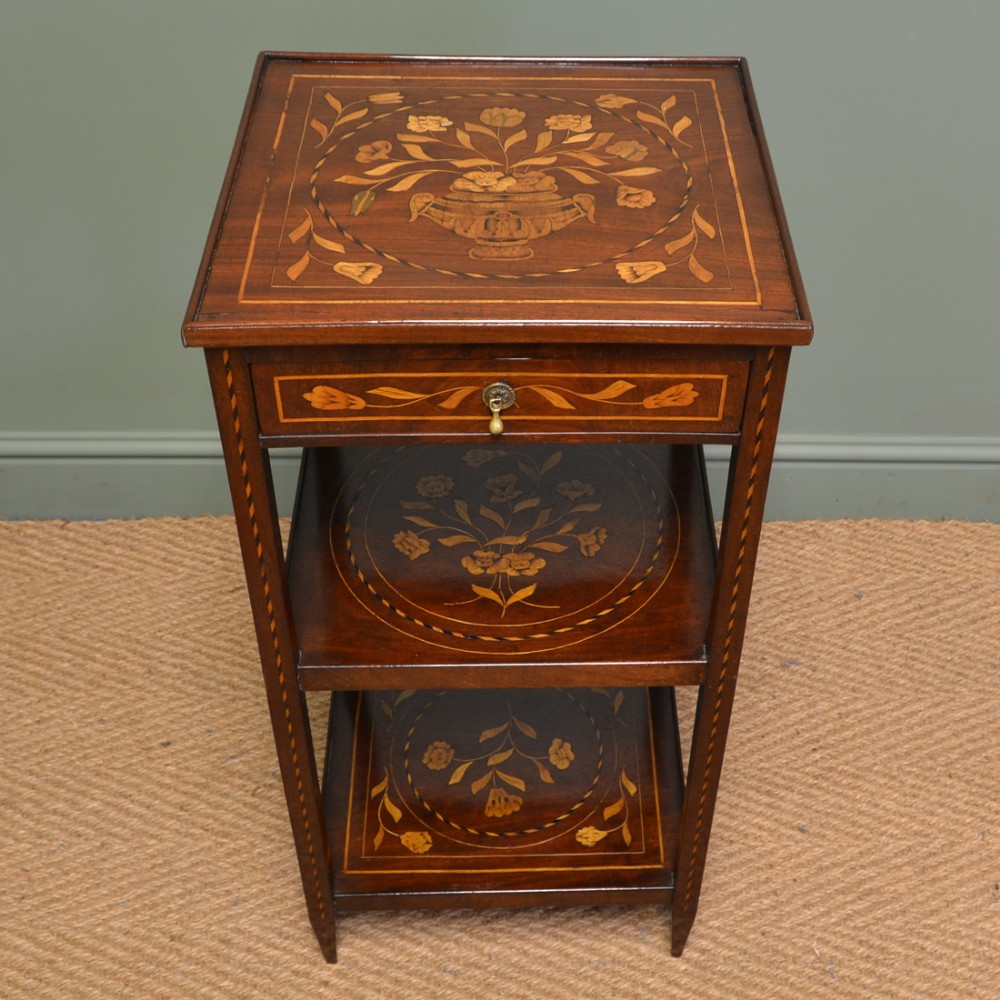 Decorative Elegant Dutch Marquetry Walnut Inlaid Antique Victorian Side Table