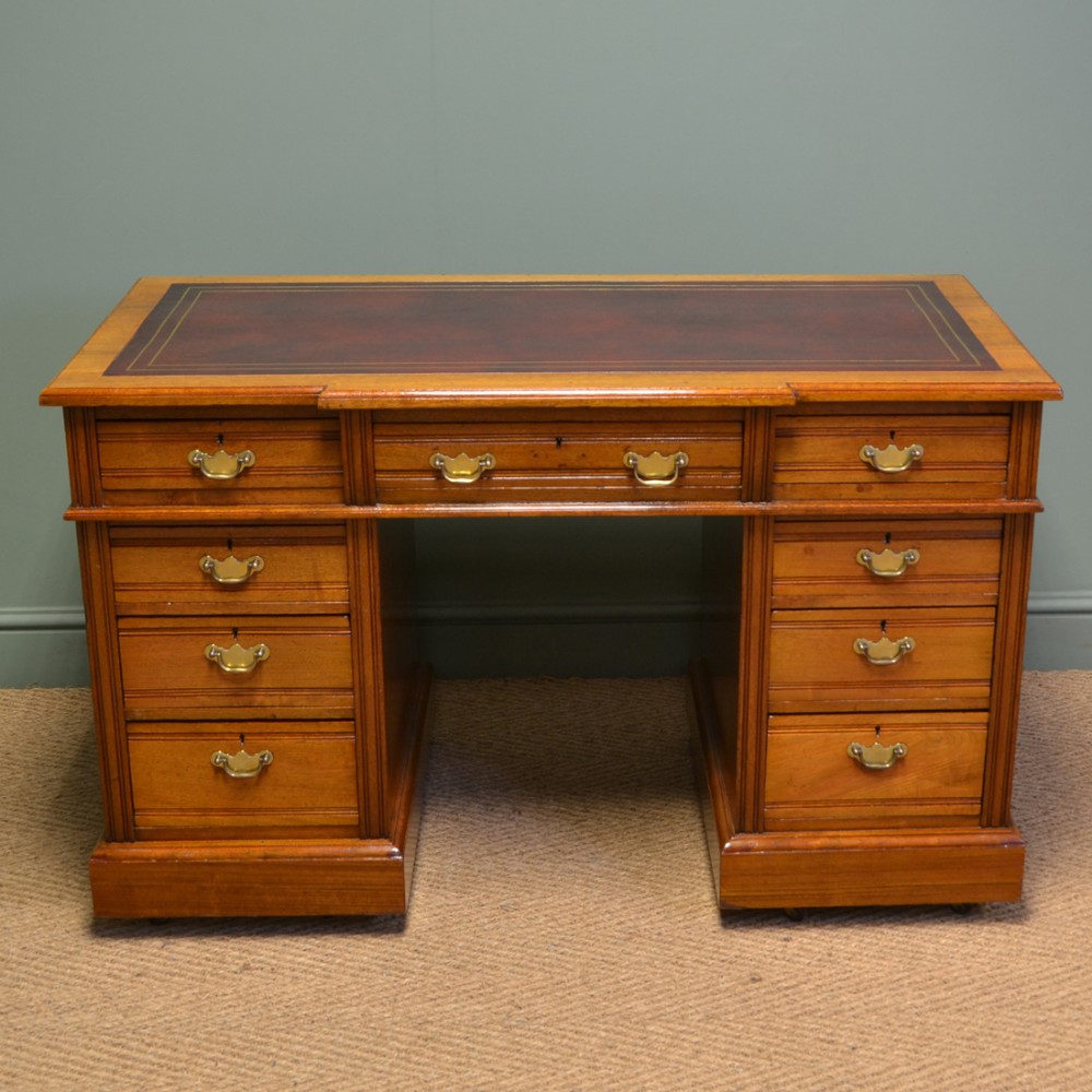 Spectacular Walnut Break Fronted Victorian Antique Pedestal Desk