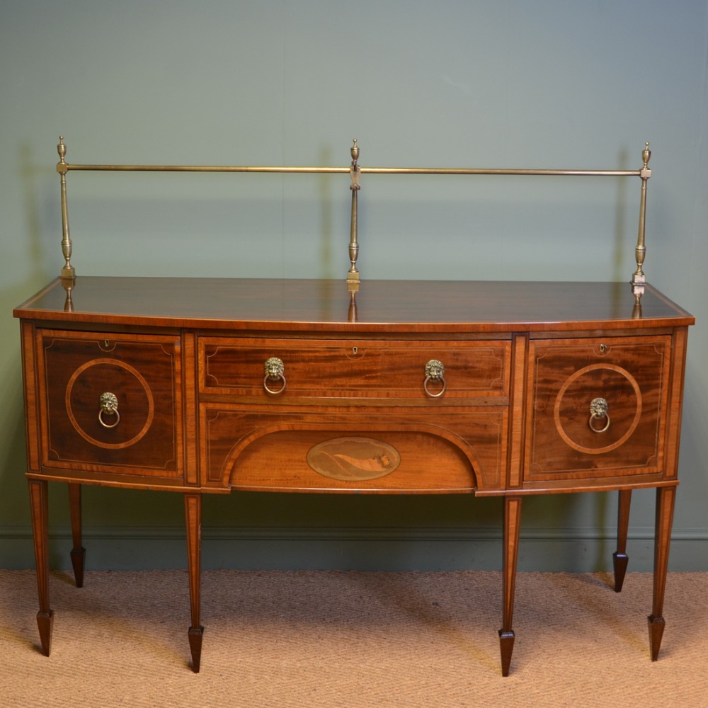 Striking Victorian Inlaid Mahogany Bow Fronted Antique Sideboard